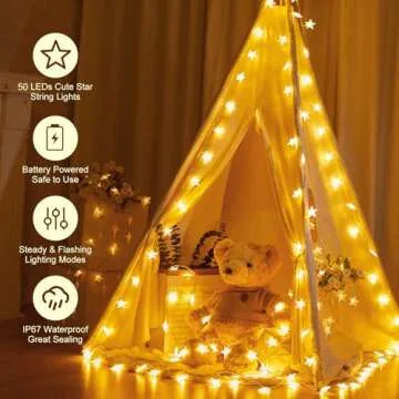 Minetom Star String Lights - 17 ft Warm White LED Decor