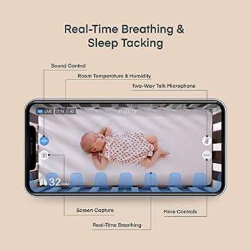 Miku Pro Contact-Free Breathing & Sleep Tracking Monitor - Real-Time Smart Baby Monitor & Wall Mount - HD Video Baby Monitor with Camera & Audio, Night Vision, Humidity & Temperature - Two-Way Talk