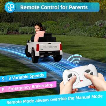 MINIATURE MOTORS Licensed Toyota Tundra Kids Electric Ride on Car 12V 7Ah Battery Electric Truck Trunk Remote Control Bluetooth Music MP3 Player 4 Wheel Full Suspension Gift for Boys Girls-White