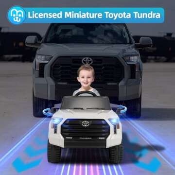 MINIATURE MOTORS Licensed Toyota Tundra Kids Electric Ride on Car 12V 7Ah Battery Electric Truck Trunk Remote Control Bluetooth Music MP3 Player 4 Wheel Full Suspension Gift for Boys Girls-White