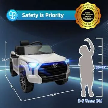 MINIATURE MOTORS Licensed Toyota Tundra Kids Electric Ride on Car 12V 7Ah Battery Electric Truck Trunk Remote Control Bluetooth Music MP3 Player 4 Wheel Full Suspension Gift for Boys Girls-White
