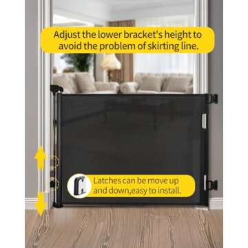 dearlomum Retractable Baby Gate,Mesh Baby Gate or Mesh Dog Gate,33" Tall,Extends up to 55" Wide,Child Safety Gate for Doorways, Stairs, Hallways, Indoor/Outdoor（Black,33"x55"