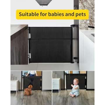 dearlomum Retractable Baby Gate,Mesh Baby Gate or Mesh Dog Gate,33" Tall,Extends up to 55" Wide,Child Safety Gate for Doorways, Stairs, Hallways, Indoor/Outdoor（Black,33"x55"