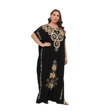 PlusSize Caftan Traditional Dress Abaya for Women's Kaftan H16-04-QQ (Black,one Size)