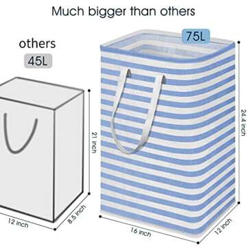 WISELIFE Laundry Hamper 75L Collapsible Large Laundry Baskets with Easy Carry Handles Freestanding Waterproof Clothes Hamper Storage Basket for Toys Clothes Organizer