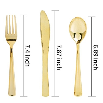 WDF Gold Plastic Silverware Set 180 Pieces Elegant Disposable
