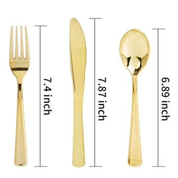 WDF Gold Plastic Silverware Set 180 Pieces Elegant Disposable