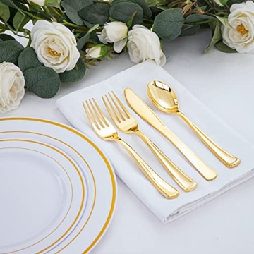 WDF Gold Plastic Silverware Set 180 Pieces Elegant Disposable