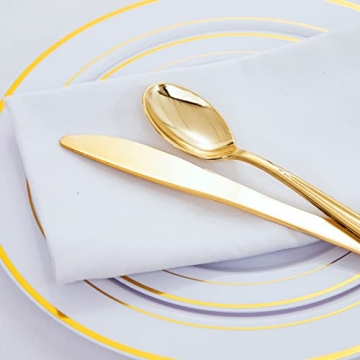WDF Gold Plastic Silverware Set 180 Pieces Elegant Disposable