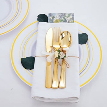 WDF Gold Plastic Silverware Set 180 Pieces Elegant Disposable