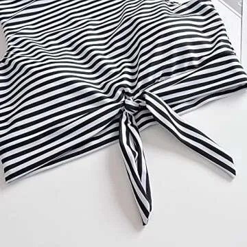 Women's Cut Out Tie Knot Front Scoop High Neck Tank Crop Top Bikini Swimsuit Top Only