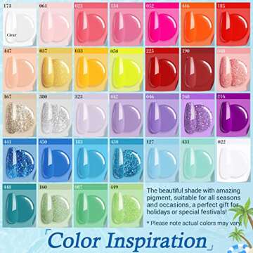 AZUREBEAUTY 42Pcs Dip Powder Nail Kit Starter - Going Summer, 32 Colors Blue Lilac Purple Pink Green Acrylic Nail Dipping Powder Set with Top/Base Coat Activator &Tray for French Art Manicure DIY Home