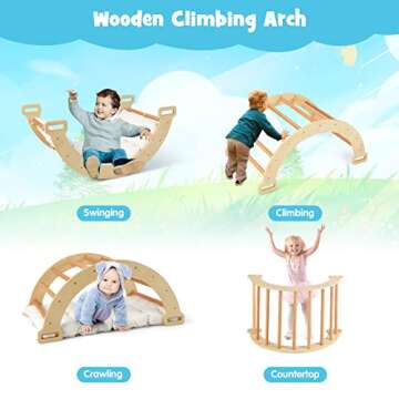 INFANS 4 in 1 Arch Climbing Toys for Toddlers, Montessori Wooden Arch Climber Ladder Structure and R...