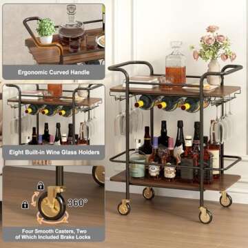 Wisdom Star 2 Tier Bar Cart with Wheels, Serving Cart with Wheels and 2 Handle, Outdoor Bar Cart for...