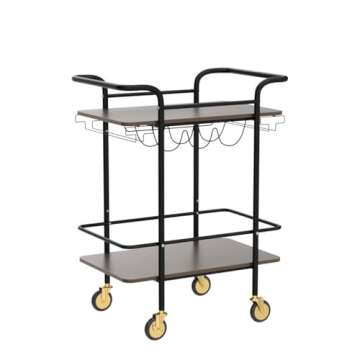Wisdom Star 2 Tier Bar Cart with Wheels, Serving Cart with Wheels and 2 Handle, Outdoor Bar Cart for The Home with Wine Rack and Glass Holder, Kitchen Serving Cart for Home, Dining Room, Party, Black