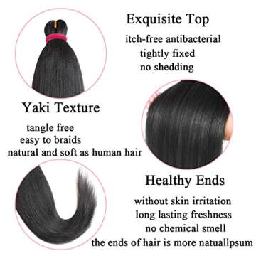Leeven 8 Packs Black Braiding Hair 26 Inch Pre Streched Easy For Braiding Hair Yaki Texture Professi...