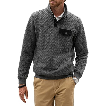 JMIERR Men's Fall Quilted Sweatshirt - Stylish Long Sleeve Pullover with Pockets