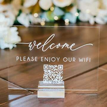 Custom Wifi Sign for Guests Room Personalized Scan Wifi QR Code Sign with Stand Wifi Password Sign f...