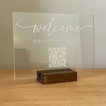 Custom Wifi Sign for Guests Room Personalized Scan Wifi QR Code Sign with Stand Wifi Password Sign for Home Acrylic Signs Holder Personal Hotel Restaurant Office Decor Business Review Signage