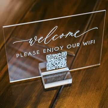 Custom Wifi Sign for Guests Room Personalized Scan Wifi QR Code Sign with Stand Wifi Password Sign for Home Acrylic Signs Holder Personal Hotel Restaurant Office Decor Business Review Signage
