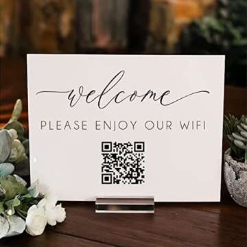 Custom Wifi Sign for Guests Room Personalized Scan Wifi QR Code Sign with Stand Wifi Password Sign for Home Acrylic Signs Holder Personal Hotel Restaurant Office Decor Business Review Signage