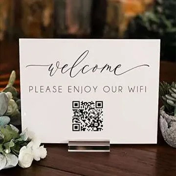 Custom Wifi Sign for Guests Room Personalized Scan Wifi QR Code Sign with Stand Wifi Password Sign for Home Acrylic Signs Holder Personal Hotel Restaurant Office Decor Business Review Signage