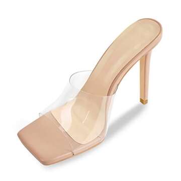 Richealnana Women's Stiletto Heels Square Toe Slip On Mules Clear Heels Dress Sandals For Party Pink US 6