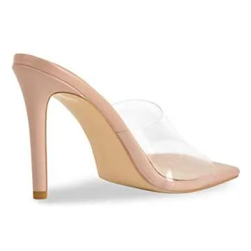 Richealnana Women's Stiletto Heels Square Toe Slip On Mules Clear Heels Dress Sandals For Party Pink US 6