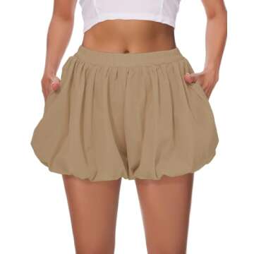 Womens Bubble Shorts Comfortable Summer Loose Fit Athletic Skorts with Pockets Khaki M