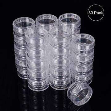 BENECREAT 30 Pack 15ml Round Clear Plastic Bead Jars with Screw Caps for Beads, Nail Art, Glitter, M...