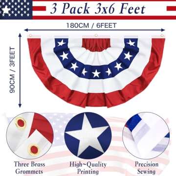 3 Pack 3x6 FT USA Pleated Fan Flag - Patriotic Bunting for Celebrations