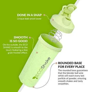 Eco Shake, your eco-friendly bottle: shaker bottle for the health-conscious & environmentally friendly. 100% biodegradable Wheat Straw, 20-ounce
