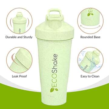 Eco Shake, your eco-friendly bottle: shaker bottle for the health-conscious & environmentally friendly. 100% biodegradable Wheat Straw, 20-ounce