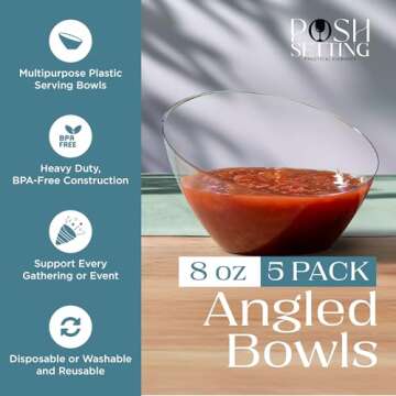 Elegant Angled Serving Bowls - Set of 5 Premium Plastic Bowls for All Occasions