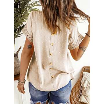 Dokotoo Women's Fashion Summer Short Sleeve Tops Round Neck Crochet Lace Hem Basic Tee Shirts Flowy ...