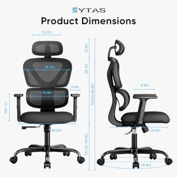 Sytas Ergonomic Office Chair, High Back Mesh Desk Chair with Lumbar Support and Adjustable Headrest,...