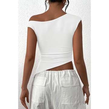 PRETTYGARDEN Womens 2024 Summer Off The Shoulder Crop Tops Sleeveless One Shoulder Ruched Asymmetric...