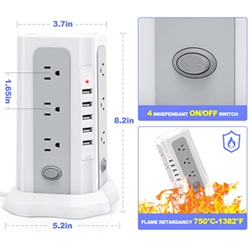 Power Strip Tower Surge Protector with USB and 12 Outlets
