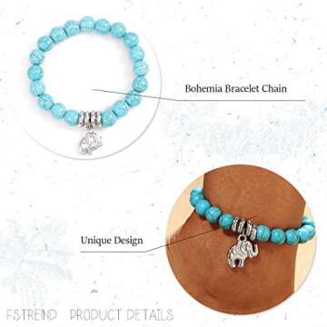 Fstrend Boho Anklet Chain Turquoise Ankle Bracelet Elephant Pendant Summer Beach Festival Foot Chains Jewelry for Women and Girls