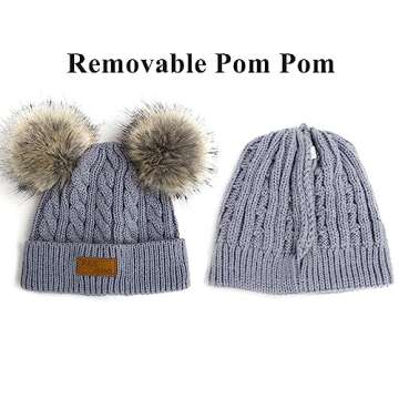 Century Star Baby Girl Hats Winter Cute Baby Beanie for Girls Boys Knit Baby Hats Warm Infant Toddler Beanie Pom Pom Cap 3Pcs Black & White & Gray One Size