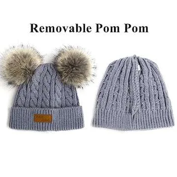 Century Star Baby Girl Hats Winter Cute Baby Beanie for Girls Boys Knit Baby Hats Warm Infant Toddler Beanie Pom Pom Cap 3Pcs Black & White & Gray One Size