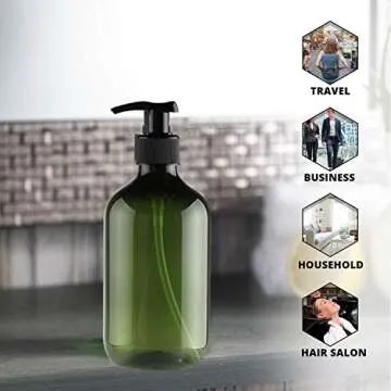 TEJAL 16oz Plastic Bottles with Pump, 2 Pack Liquid Soap Pump Bottles - Dark Green, Refillable Bottle for Cooking Sauces, Essential Oils, Bathroom, Kitchen, Office, Laundry Room, Lotions