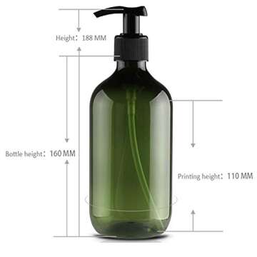 TEJAL 16oz Plastic Bottles with Pump, 2 Pack Liquid Soap Pump Bottles - Dark Green, Refillable Bottle for Cooking Sauces, Essential Oils, Bathroom, Kitchen, Office, Laundry Room, Lotions