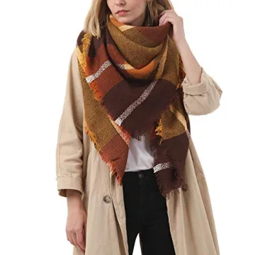 Century Star Women's Stylish Warm Tassels Soft Plaid Tartan Scarf Winter Large Blanket Wrap Shawl (O...