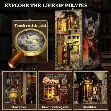 Fuiltee DIY Book Nook Kit, Pirate Ship Model with LED Light