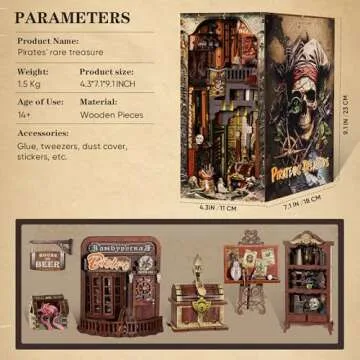 Fuiltee DIY Book Nook Kit, Pirate Ship Model with LED Light