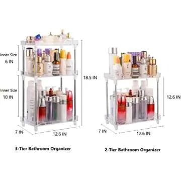 Elebac Bathroom Organizer Countertop Storage 3-Tier Acrylic Vanity Tray, Sink Counter Dresser Makeup Organizer for Cosmetic Skincare Lotion Perfume, Multi-Functional Anti-Slip Organizer for Bathroom