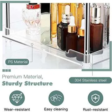 Elebac Bathroom Organizer Countertop Storage 3-Tier Acrylic Vanity Tray, Sink Counter Dresser Makeup Organizer for Cosmetic Skincare Lotion Perfume, Multi-Functional Anti-Slip Organizer for Bathroom