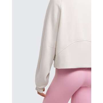 CRZ YOGA Womens Fleece Lined Half Zip Hoodies Pullover Oversized Long Sleeve Casual Workout Sweatshirts with Thumb Holes Milky White (Bone) Medium