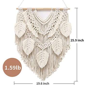 lokeisna Macrame Wall Hanging, Woven Tapestry Handmade Craft Macrame Wall Decor, Bohemian Decorations with Minimalist Design for Decorating Bedroom, Gallery & Nursery, Size 25.9" L x 19.6" W